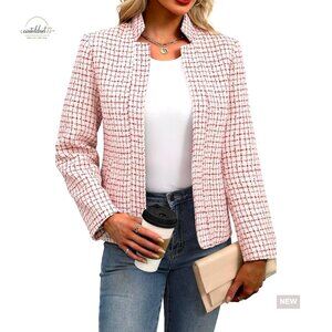Slim Fit Tweed Blazer Notch Lapel Open Front Business Casual Jacket